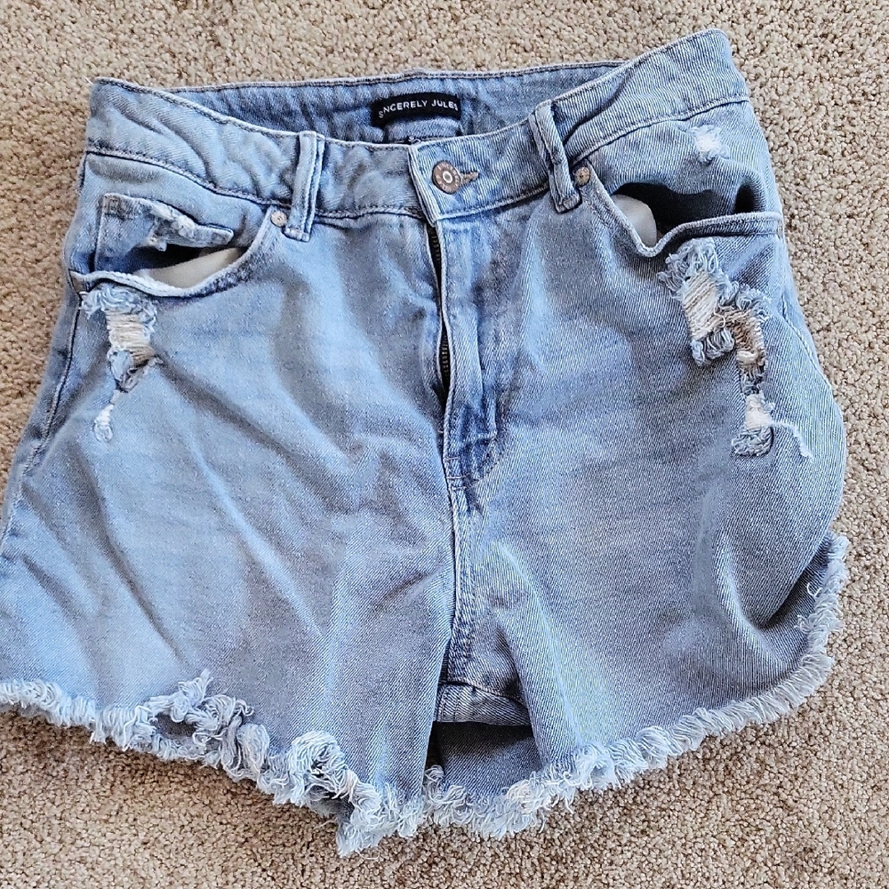 Sincerely Jules Blue Jean Shorts High-Waisted Distressed